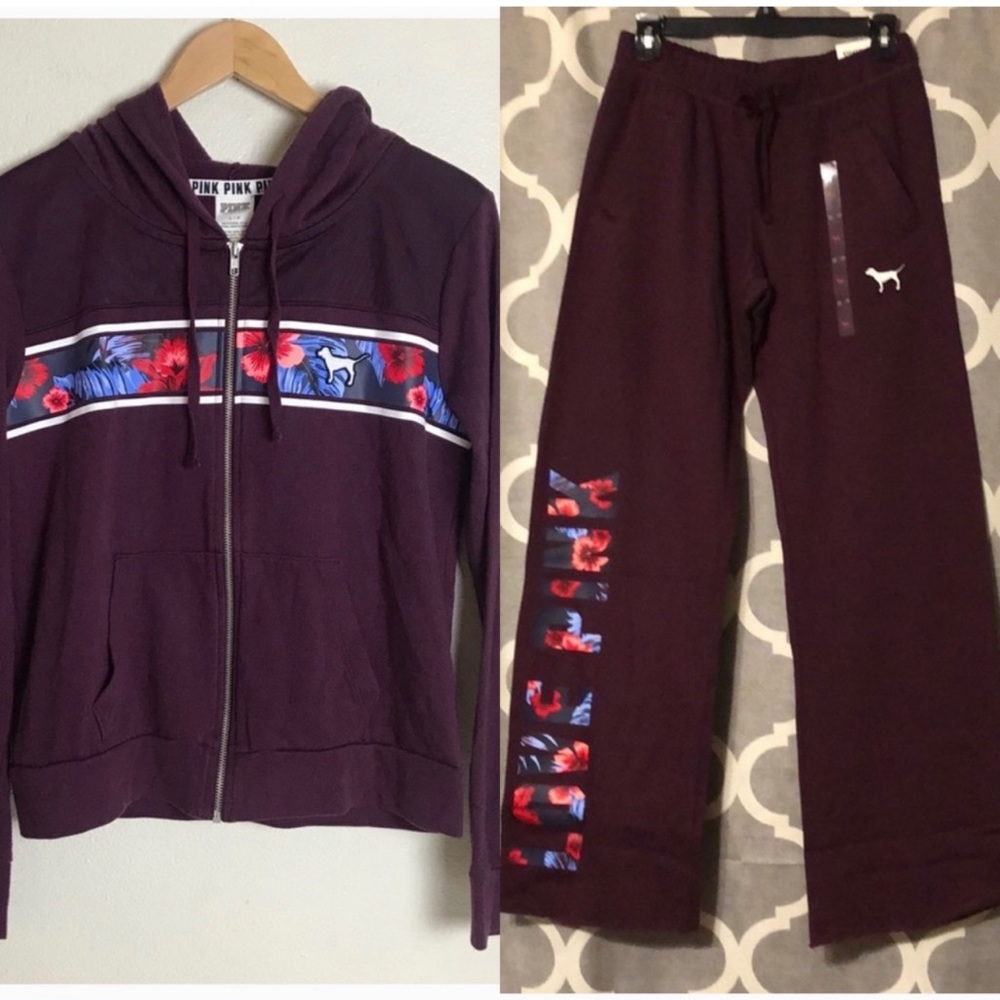 Pink VS | tropical maroon sweat suit